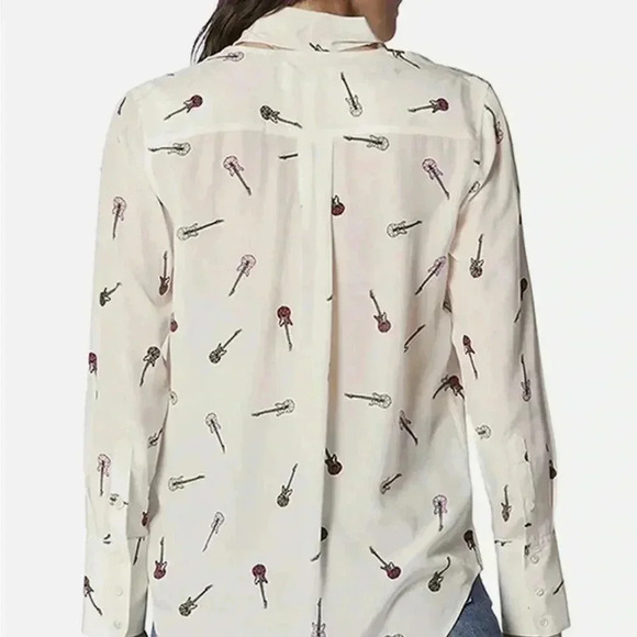 NWT Equipment Luis Silk Blouse Top Nature White Multi Guitar Print M - Picture 2 of 5